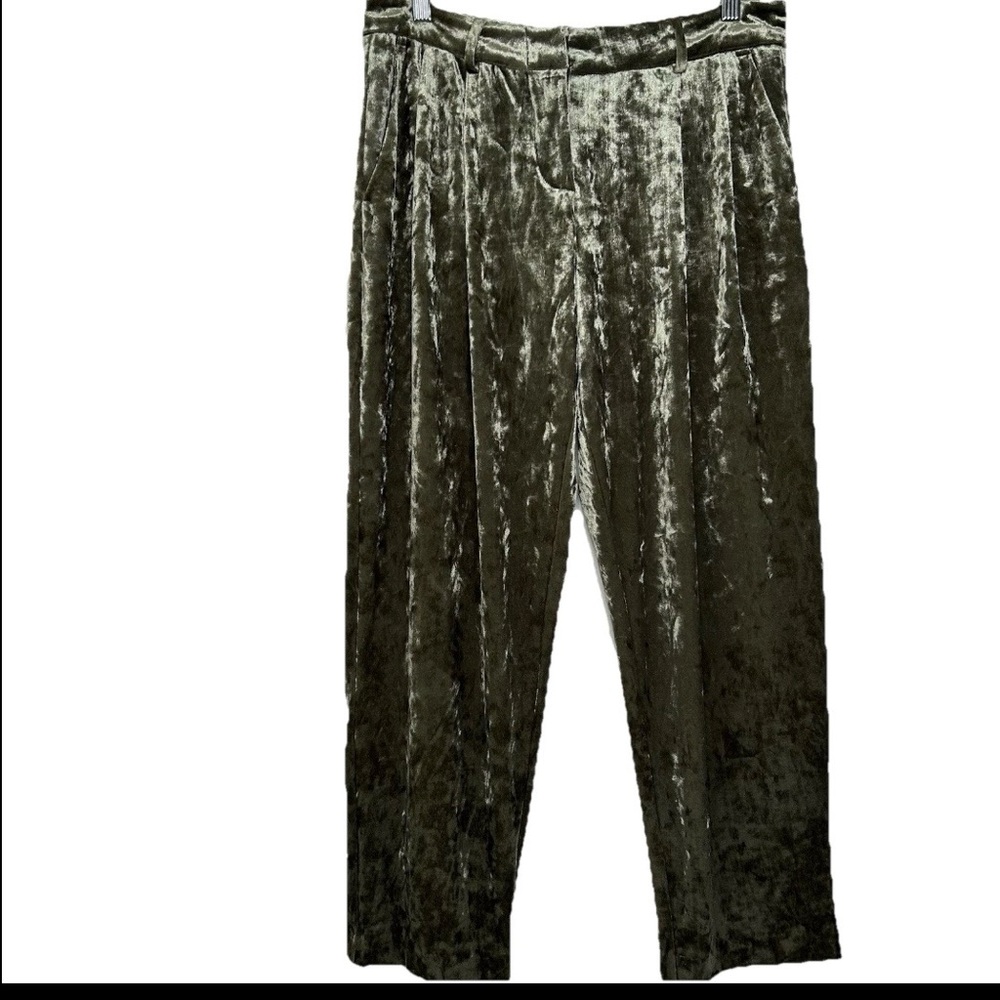 ABS ALLEN SCHWARTZ Pleated Crushed Velvet Green Cropped Pants Classic Sz 8 chic